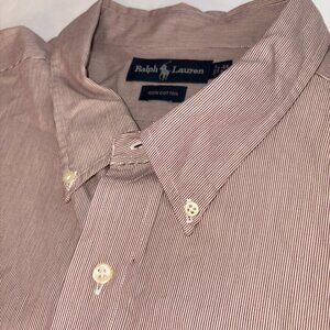 Polo Ralph Lauren Brown White Stripe Cotton Short-Sleeve Button-Down 4XB